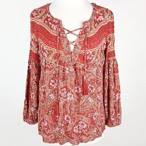 American Eagle Womens XS Paisley Tassel Peasant Top
